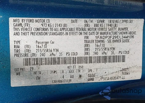 2014 Ford Focus Se from USA, damaged, VIN 1FADP3F29EL344106